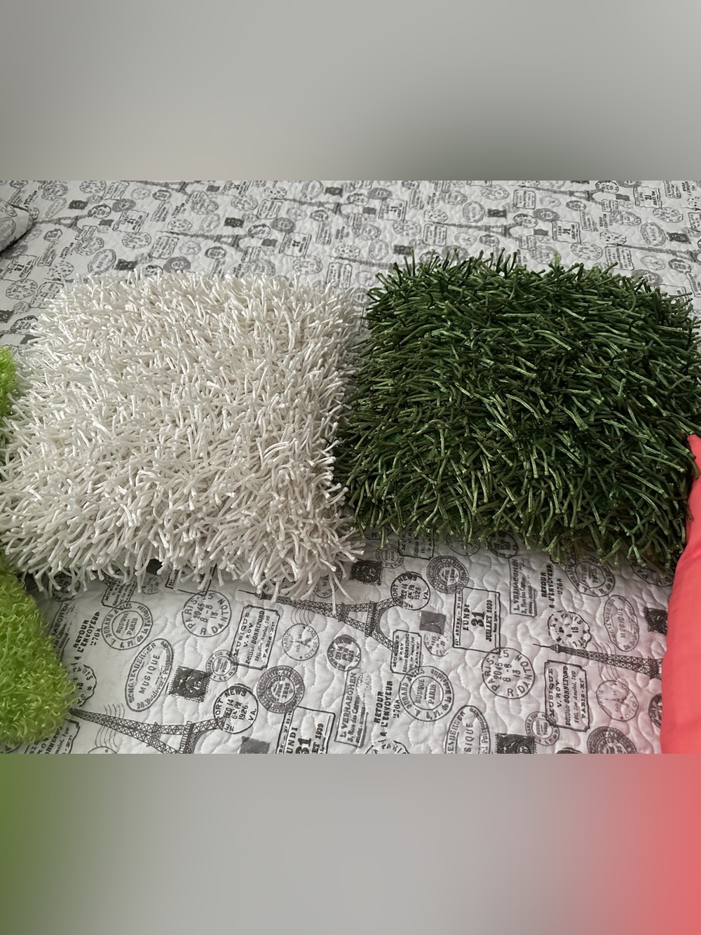 Shaggy Accent Pillows- White and Olive Green